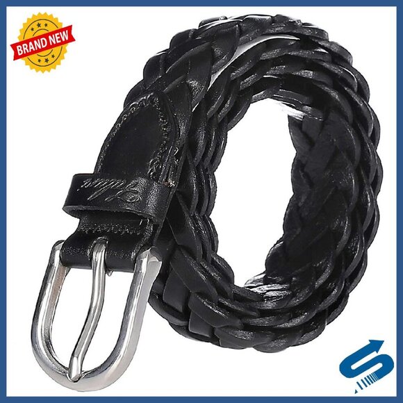 Braided Leather Belt with Stainless Steel Buckle 1 Inch Wide